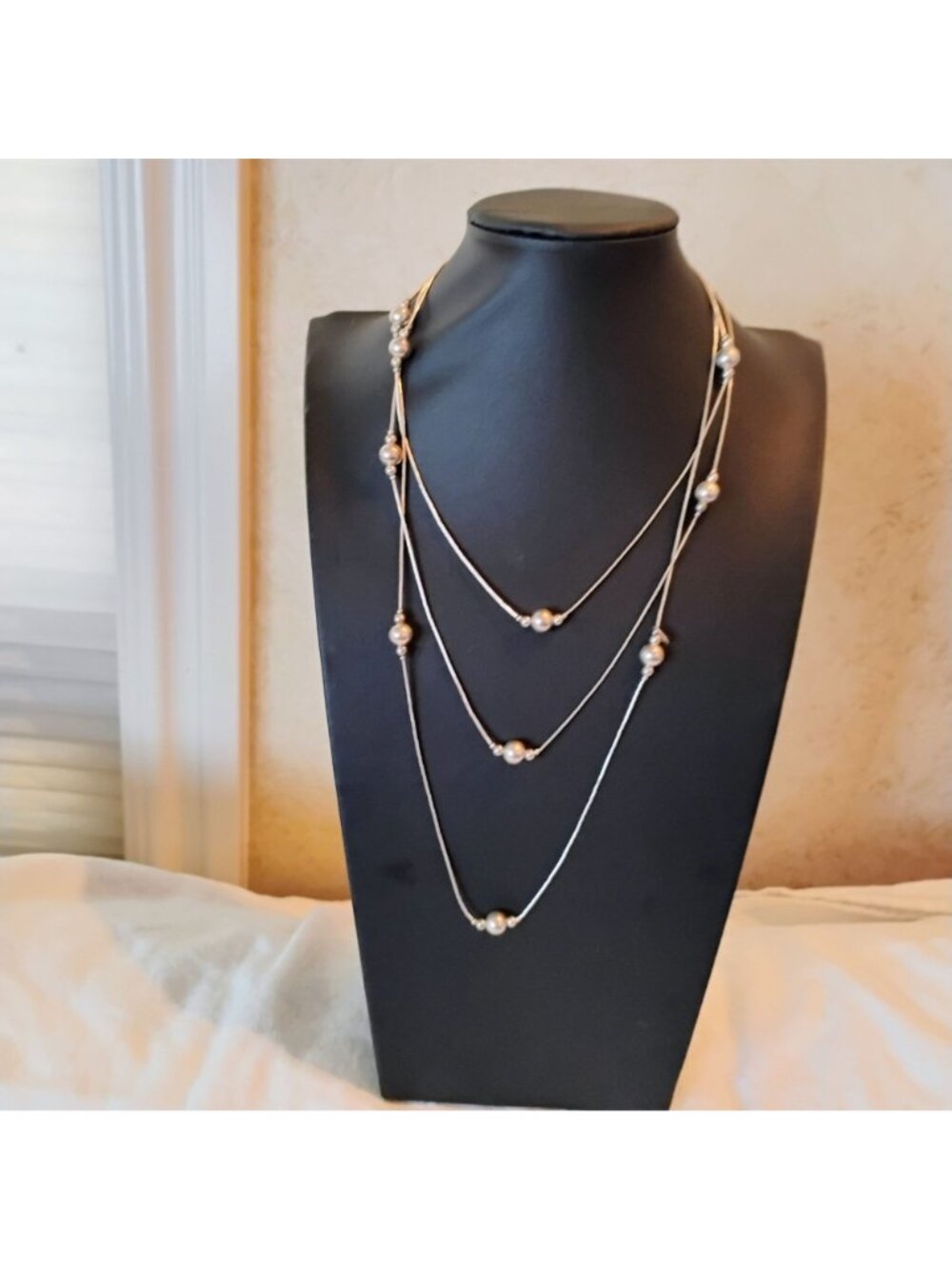 Signed Sterling Silver Liquid Silver Ball Bead Necklace 30" Long - Picture 3 of 9